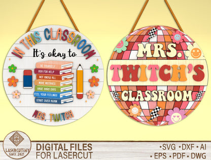 Personalized Classroom Door Hanger SVG Bundle Laser Cut File for Glowforge