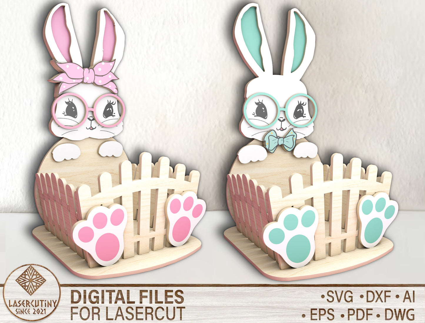 Easter Bunny Glasses Egg Holder SVG Cute Bunny for Glowforge and xTool