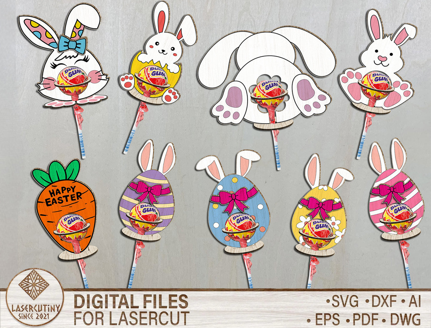Easter Bunny Sucker Holder SVG Bundle 9 Candy Lollipop for LightBurn and xTool