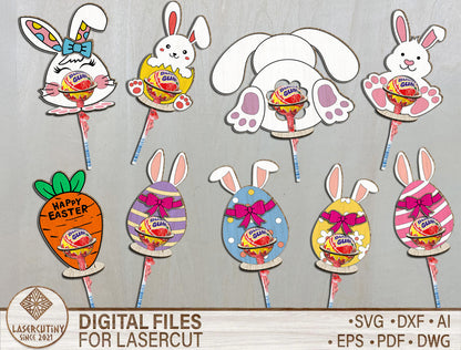 Easter Bunny Sucker Holder SVG Bundle 9 Candy Lollipop for LightBurn and xTool