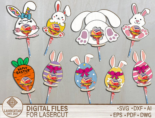 Easter Bunny Sucker Holder SVG Bundle 9 Candy Lollipop for LightBurn and xTool