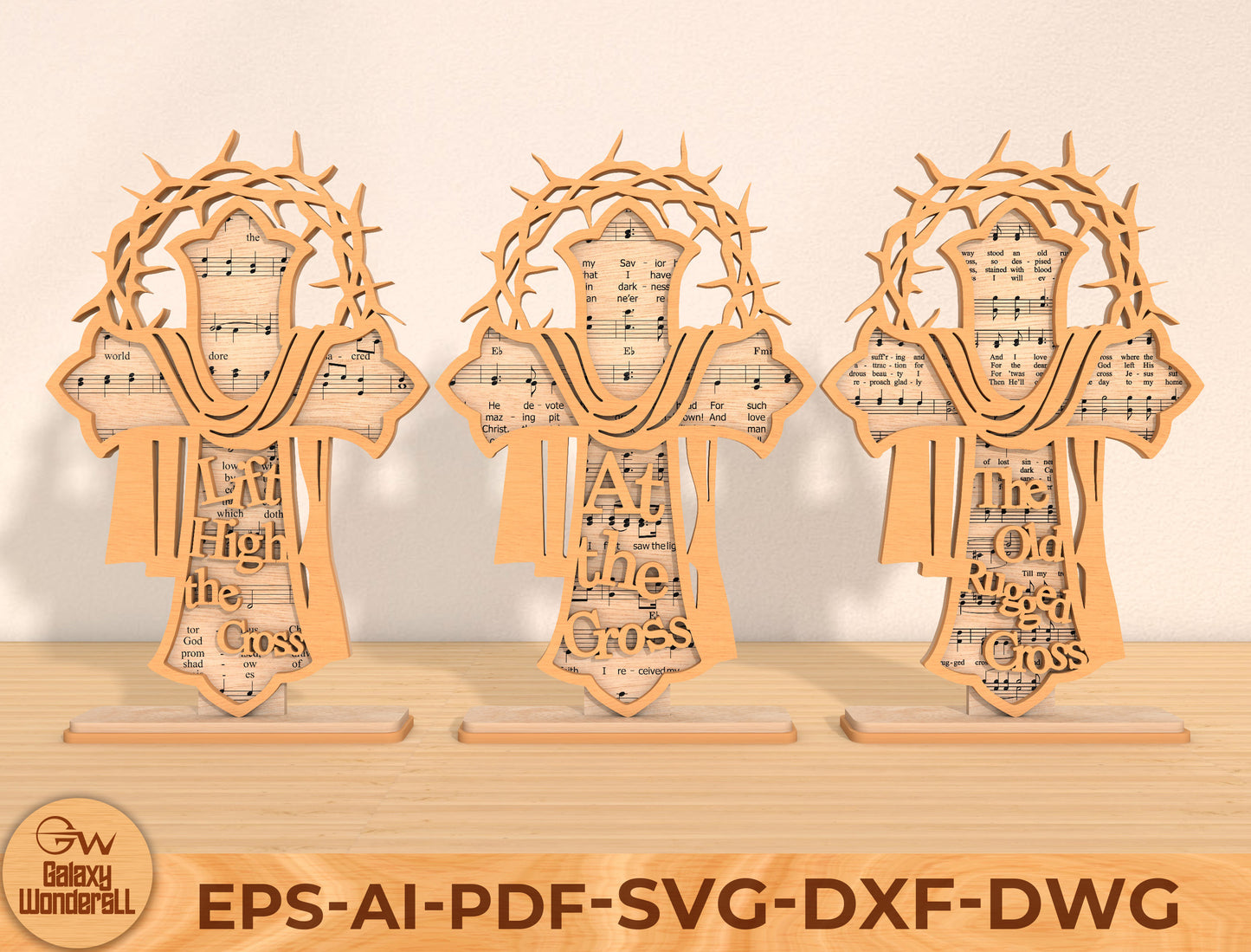 Christian Cross Hymn Laser Cut File Bundle | Faith Song Scripture Decor | Layered Wooden Cross Art | Glowforge, xTool, LightBurn, etc.