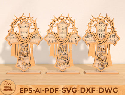 Christian Cross Hymn Laser Cut File Bundle | Faith Song Scripture Decor | Layered Wooden Cross Art | Glowforge, xTool, LightBurn, etc.