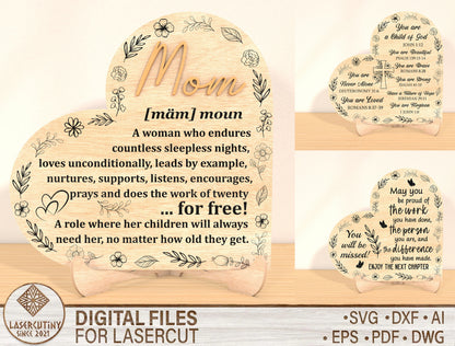 Mom Quote Heart Plaque SVG Bundle Mother Appreciation for LightBurn