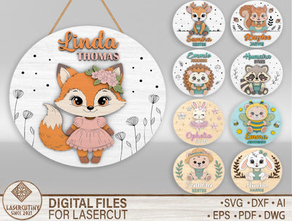 Personalized Cute Woodland Animal Nursery Sign SVG for xTool and Glowforge