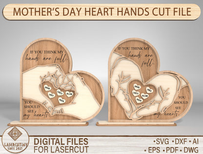 Heart Hands Family Layered SVG Bundle Mom Scene for LightBurn