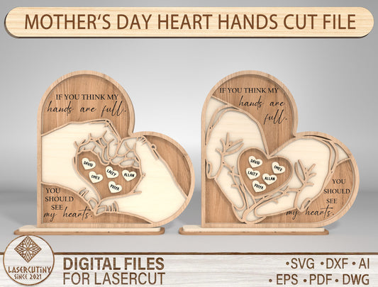 Heart Hands Family Layered SVG Bundle Mom Scene for LightBurn