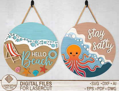 Hello Beach Door Hanger SVG Bundle for Glowforge