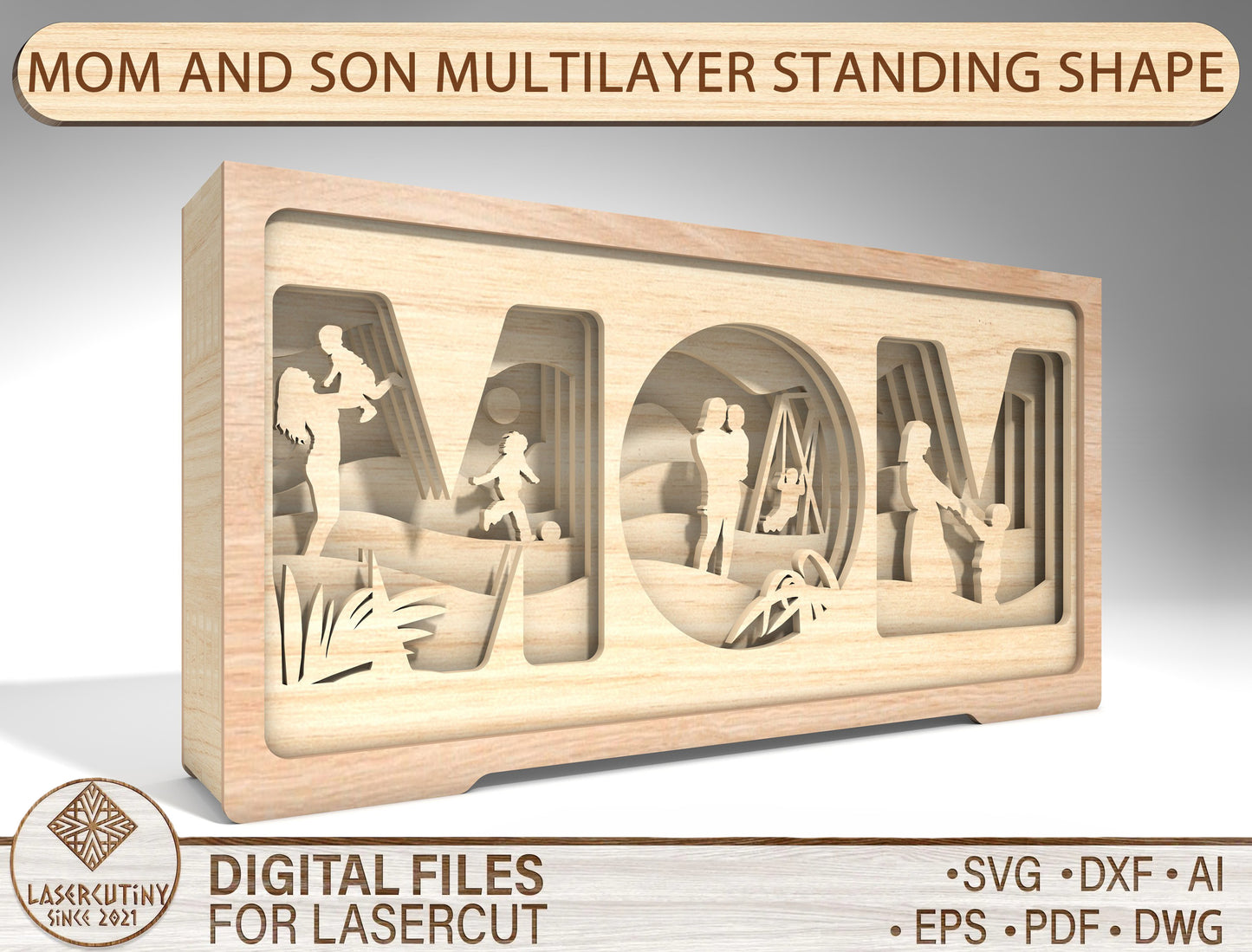 Mom and Son Layered Light Box Frame SVG for LightBurn and Glowforge