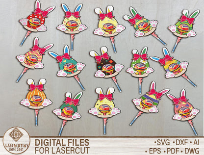 Easter Bunny Lollipop Holder SVG Bundle 15 Egg Candy for Glowforge and xTool