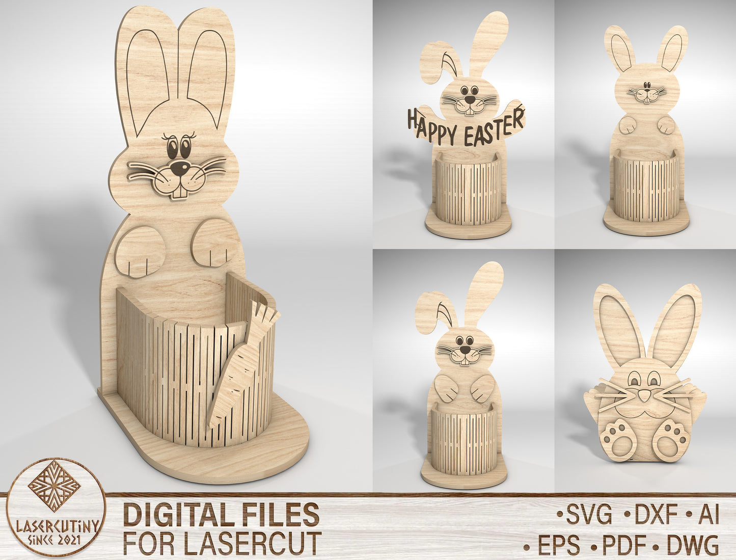 Easter Bunny Basket SVG Wooden Egg Holder 5 Designs for LightBurn and xTool