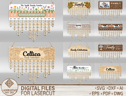 Personalized Family Name Sign SVG Hanging Heart Wall Decor Laser Cut File for LightBurn and xTool