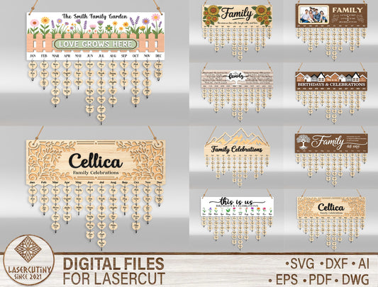Personalized Family Name Sign SVG Hanging Heart Wall Decor Laser Cut File for LightBurn and xTool