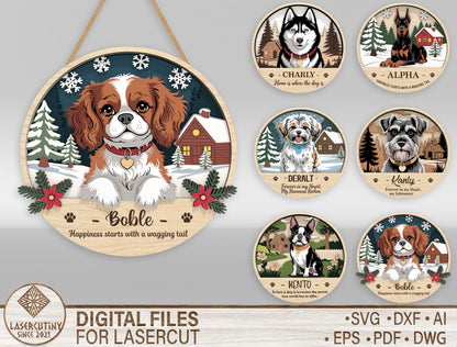 Dog Memorial Christmas Door Sign SVG Personalized Pet Remembrance Laser Cut File for Glowforge