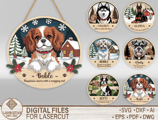 Dog Memorial Christmas Door Sign SVG Personalized Pet Remembrance Laser Cut File for Glowforge