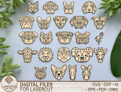 Geometric Animal Head Earring SVG Bundle for Glowforge and xTool