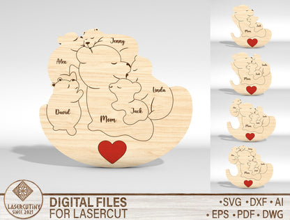 Custom Name Mama Bear Puzzle Sign SVG for xTool and LightBurn