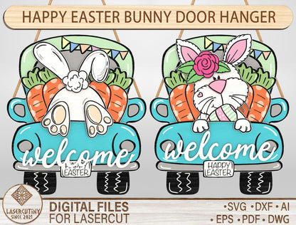 Easter Bunny Truck Door Hanger SVG Bundle Welcome Easter for LightBurn