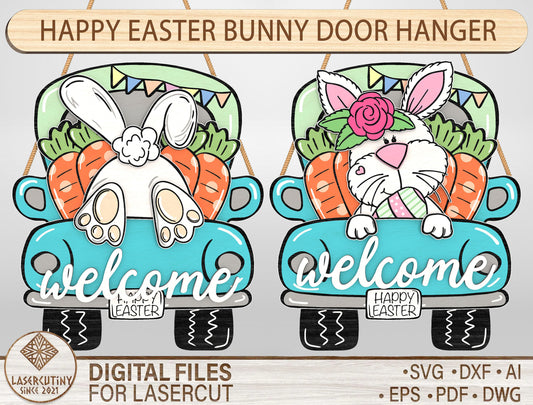 Easter Bunny Truck Door Hanger SVG Bundle Welcome Easter for LightBurn
