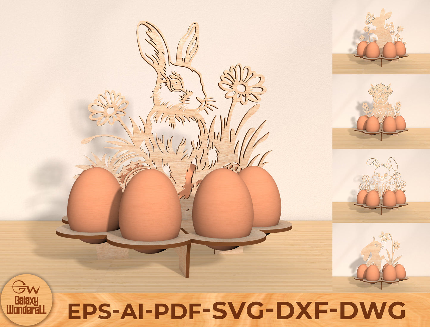 Easter Bunny Egg Holder Stand Laser Cut File | Spring Tabletop Egg Display | Ready to Cut | Glowforge, xTool, LightBurn, etc.