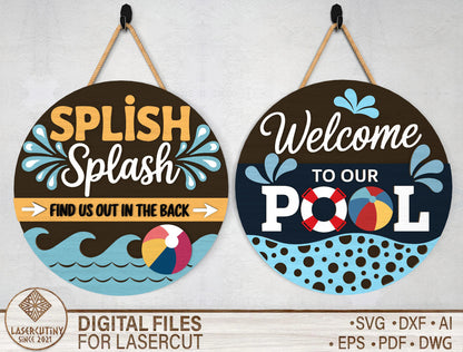 Pool Party Door Hanger SVG Bundle for Glowforge and LightBurn