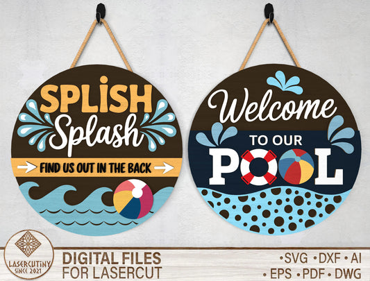 Pool Party Door Hanger SVG Bundle for Glowforge and LightBurn