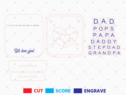 Personalized Dad Puzzle Heart Kids Names SVG for Glowforge and xTool