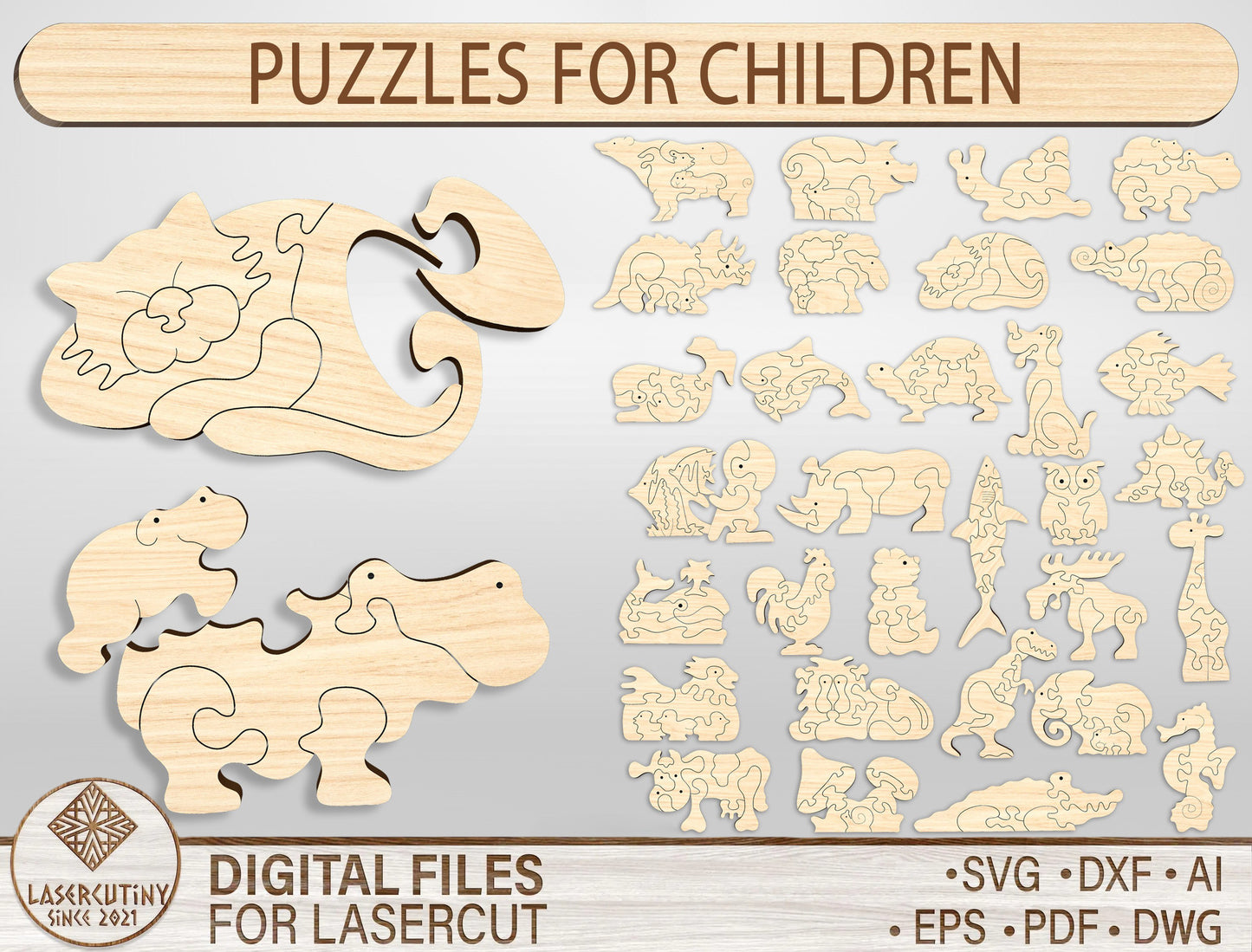 Animal Puzzle SVG Bundle Laser Cut File for Glowforge and LightBurn