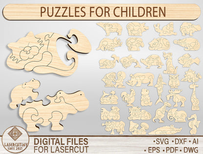 Animal Puzzle SVG Bundle Laser Cut File for Glowforge and LightBurn