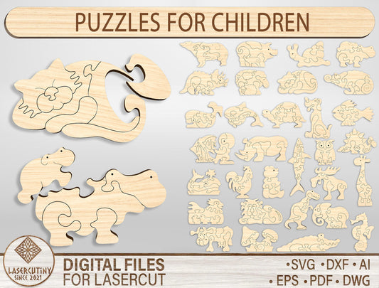 Animal Puzzle SVG Bundle Laser Cut File for Glowforge and LightBurn