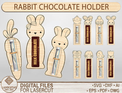 Easter Bunny Chocolate Holder SVG Bundle Candy Bar for Glowforge and xTool