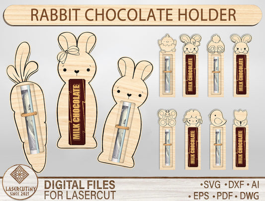 Easter Bunny Chocolate Holder SVG Bundle Candy Bar for Glowforge and xTool