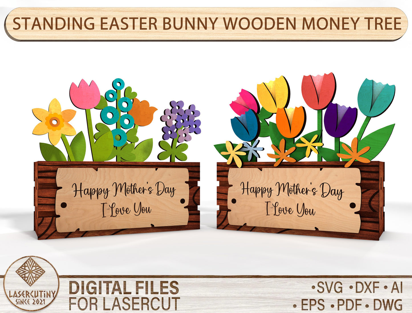 Mother's Day Easter Flower Box SVG Standing Decor for LightBurn