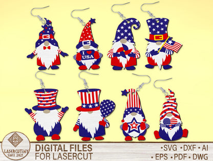 4th of July Gnome Earrings SVG Laser Cut File for Glowforge