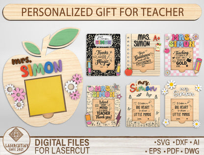 Personalized Apple Sticky Note Holder Bundle SVG for Glowforge and LightBurn