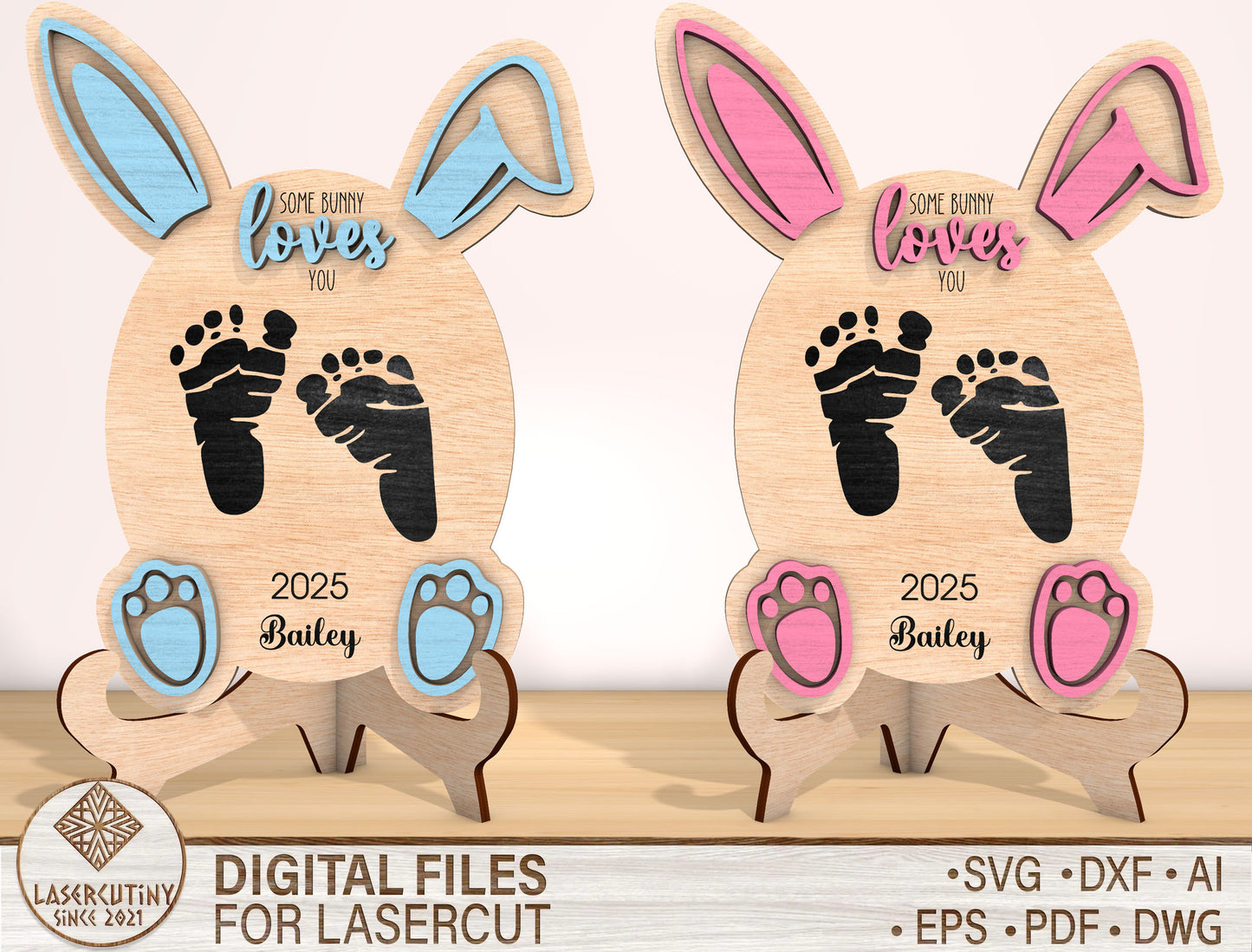 Baby Footprint Bunny Sign SVG Easter Baby Keepsake for Glowforge and xTool