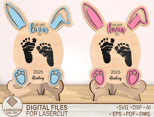 Baby Footprint Bunny Sign SVG Easter Baby Keepsake for Glowforge and xTool