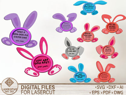 Funny Bunny Ear Tag Sign SVG Bundle 10 Easter Designs for Glowforge
