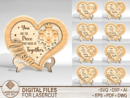 Personalized Mom Heart Puzzle Sign SVG for Glowforge and xTool