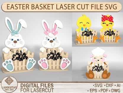 My 1st Easter Bunny Chick Lamb Basket SVG Bundle for LightBurn and xTool