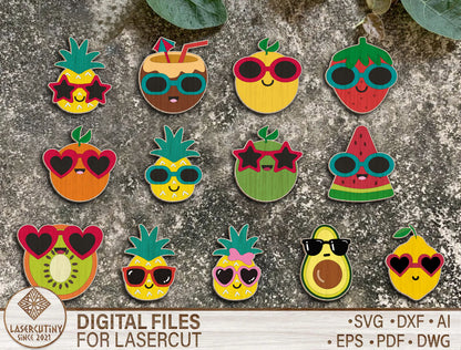 Summer Fruit Sunglasses Earring SVG Bundle with 13 Cute Designs