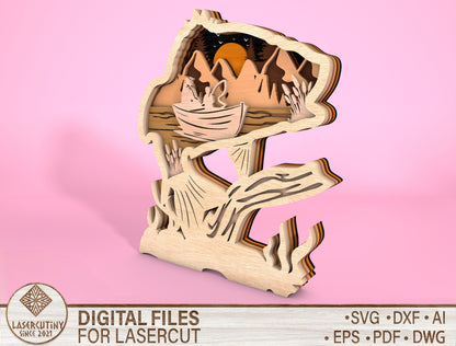 Multilayer Fishing Dad Sign SVG Laser Cut File for xTool and Glowforge