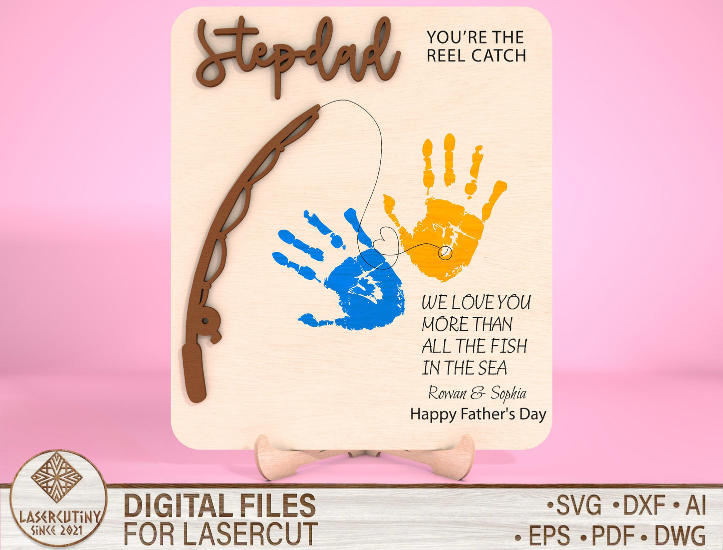 Personalized Fishing Dad Handprint Sign SVG Laser Cut File for Glowforge