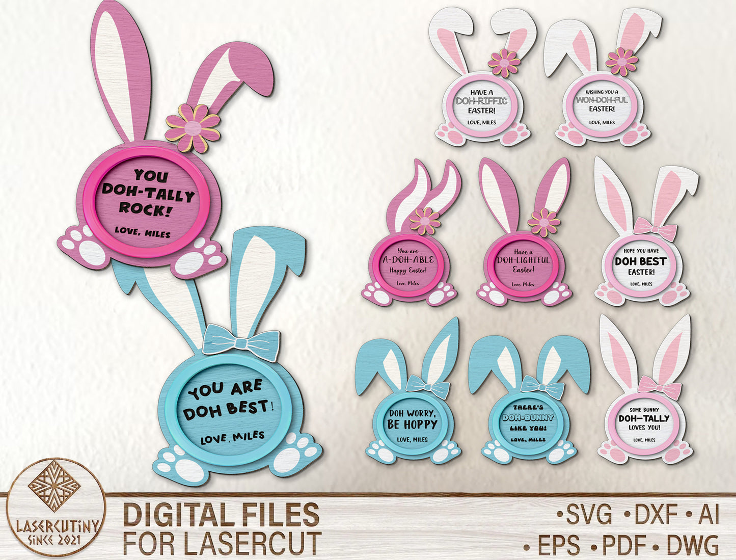 Cute Bunny Ear Easter Tag Sign SVG Bundle 10 Designs for Glowforge and xTool