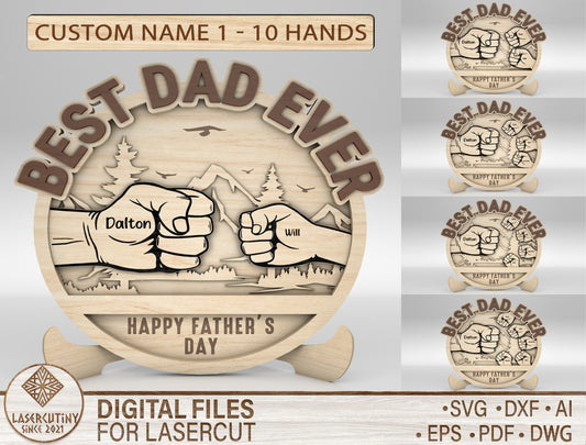 Personalized Best Dad Fist Bump Sign SVG Laser Cut File for Glowforge and xTool