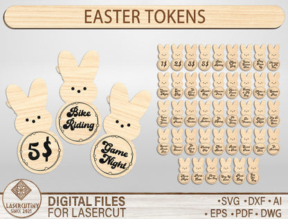 Easter Bunny Tokens SVG Reward Activity Token Set for LightBurn and Glowforge
