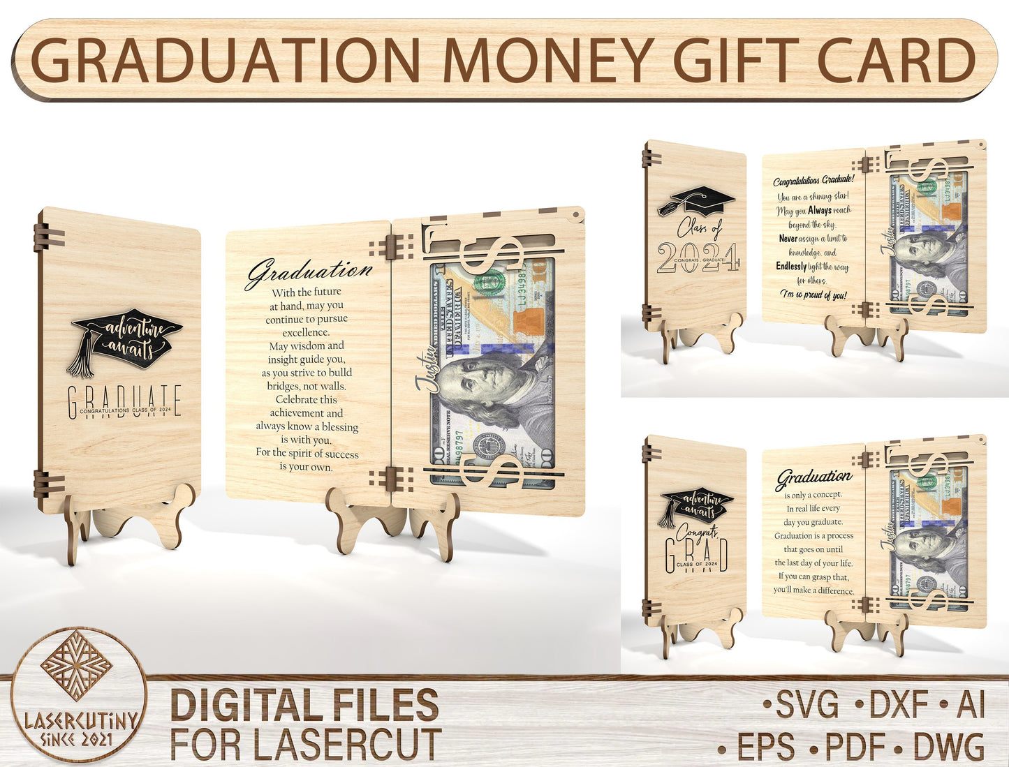 Graduation Cash Card SVG Laser Cut File for xTool and Glowforge