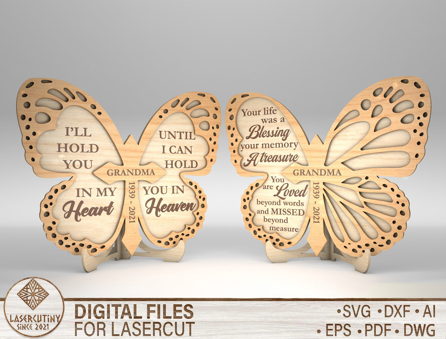 Butterfly Memorial Tabletop Decor SVG Laser Cut File for LightBurn