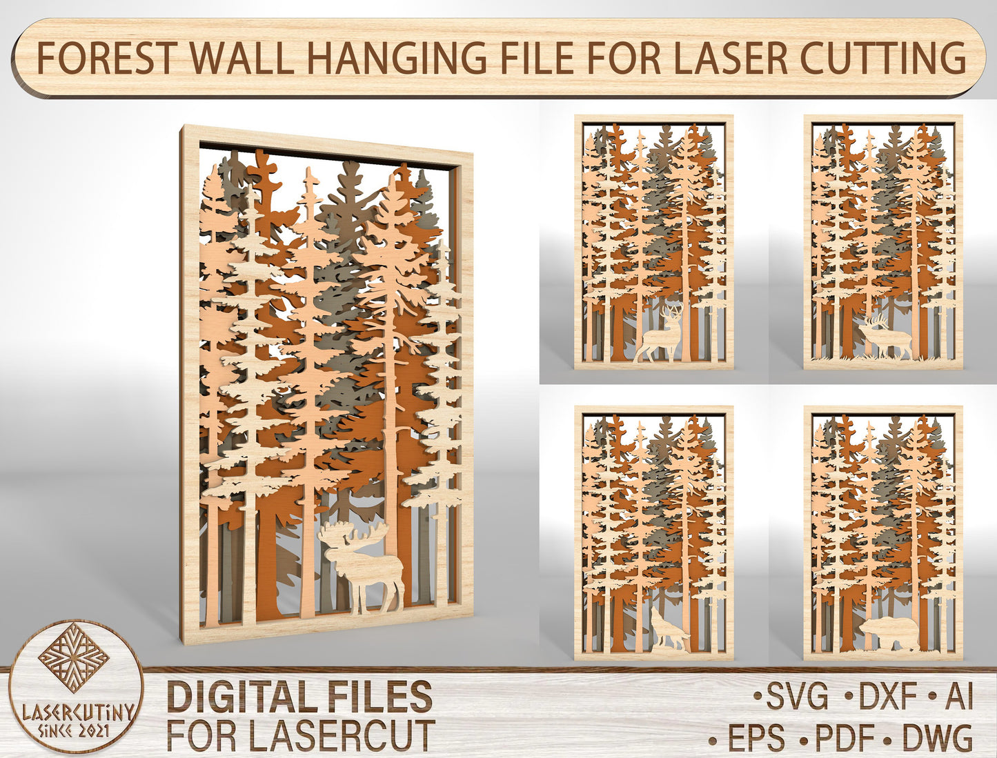 Forest Wall Hanging SVG Multilayer for Glowforge and xTool Laser Cut File