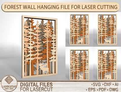 Forest Wall Hanging SVG Multilayer for Glowforge and xTool Laser Cut File